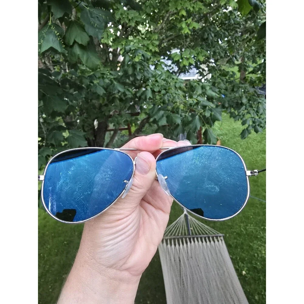 Ray-Ban Aviator Sunglasses Silver Frame Mirror Lenses -scratched